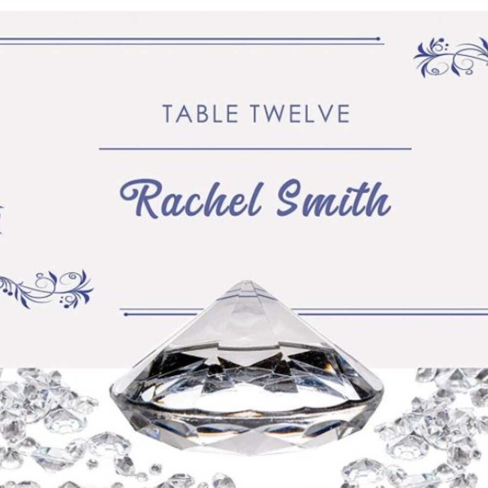 80 Luxury Diamond Place Card or Table Number Holder with Matching Diamond